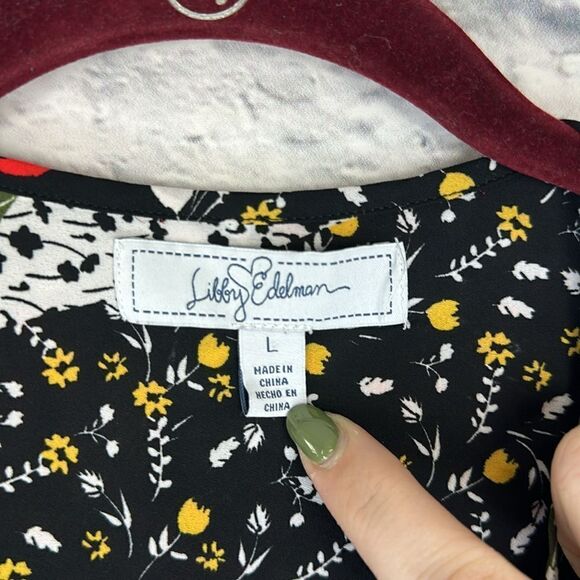 Libby Edelman Mixed Patchwork Floral Lace Up Front Long Sleeve Blouse Size Large - Picture 6 of 10